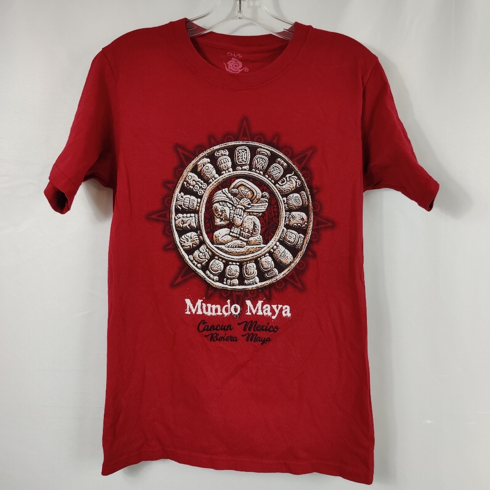 Expressate Men's Red Mundo Maya Cancun Mexico Graphic Crew Neck T-shirt, S